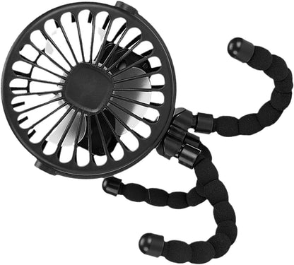 Stroller Fan with Flexible Tripod and USB Charging, Portable Clip On Fan Battery Operated for Baby Stroller Outdoor Travel (Black)
