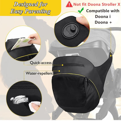 Infant Stroller Clip-On Storage Bag compatible with Doona, Pram Buggy Organizer Bag with Non-Slip Zipper Snap-On Stroller Bag & Large Storage Space, Baby Stroller Pushchair Accessory fit Doona