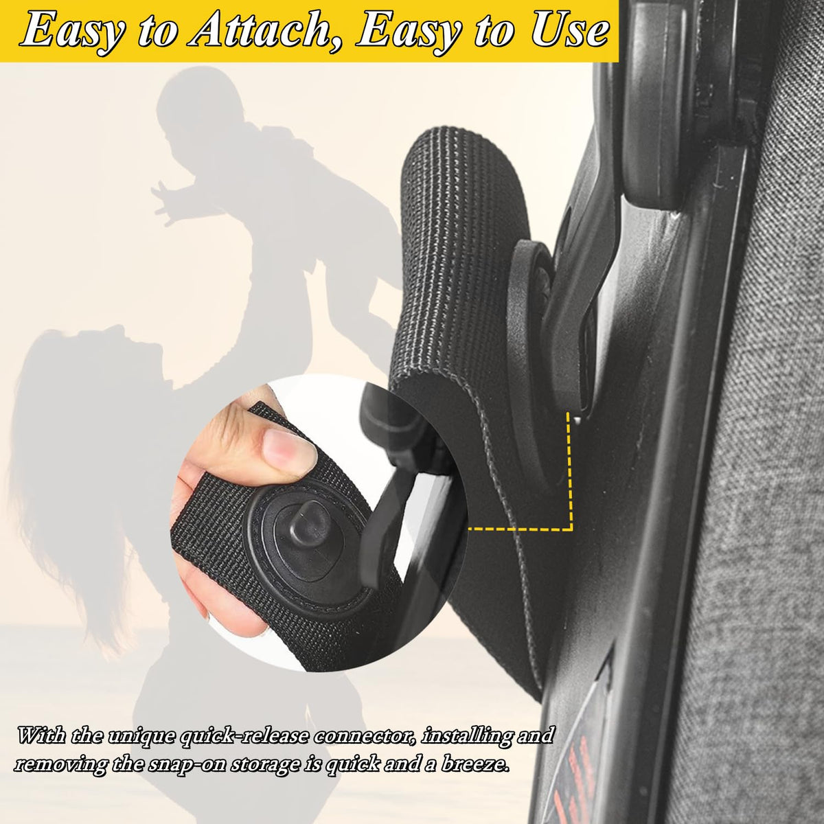 Infant Stroller Clip-On Storage Bag compatible with Doona, Pram Buggy Organizer Bag with Non-Slip Zipper Snap-On Stroller Bag & Large Storage Space, Baby Stroller Pushchair Accessory fit Doona