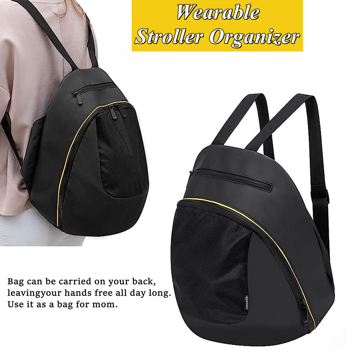Infant Stroller Clip-On Storage Bag compatible with Doona, Pram Buggy Organizer Bag with Non-Slip Zipper Snap-On Stroller Bag & Large Storage Space, Baby Stroller Pushchair Accessory fit Doona