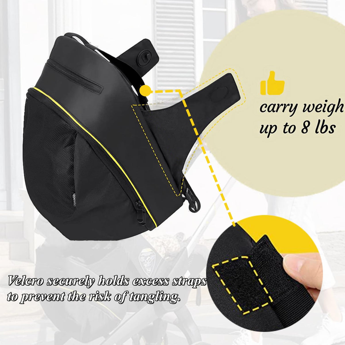 Infant Stroller Clip-On Storage Bag compatible with Doona, Pram Buggy Organizer Bag with Non-Slip Zipper Snap-On Stroller Bag & Large Storage Space, Baby Stroller Pushchair Accessory fit Doona