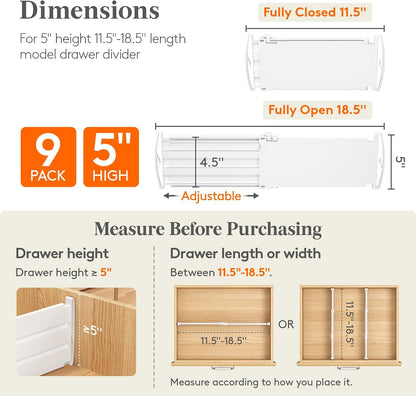 8" Tall Drawer Dividers, Adjustable Deep Drawer Organizer Clothes