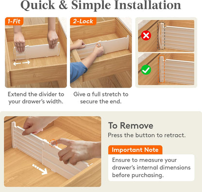 8" Tall Drawer Dividers, Adjustable Deep Drawer Organizer Clothes