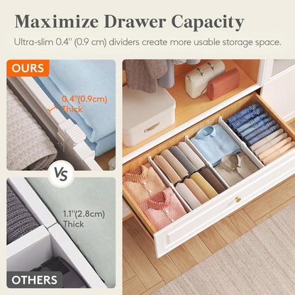 8" Tall Drawer Dividers, Adjustable Deep Drawer Organizer Clothes