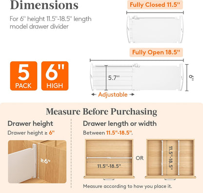 8" Tall Drawer Dividers, Adjustable Deep Drawer Organizer Clothes