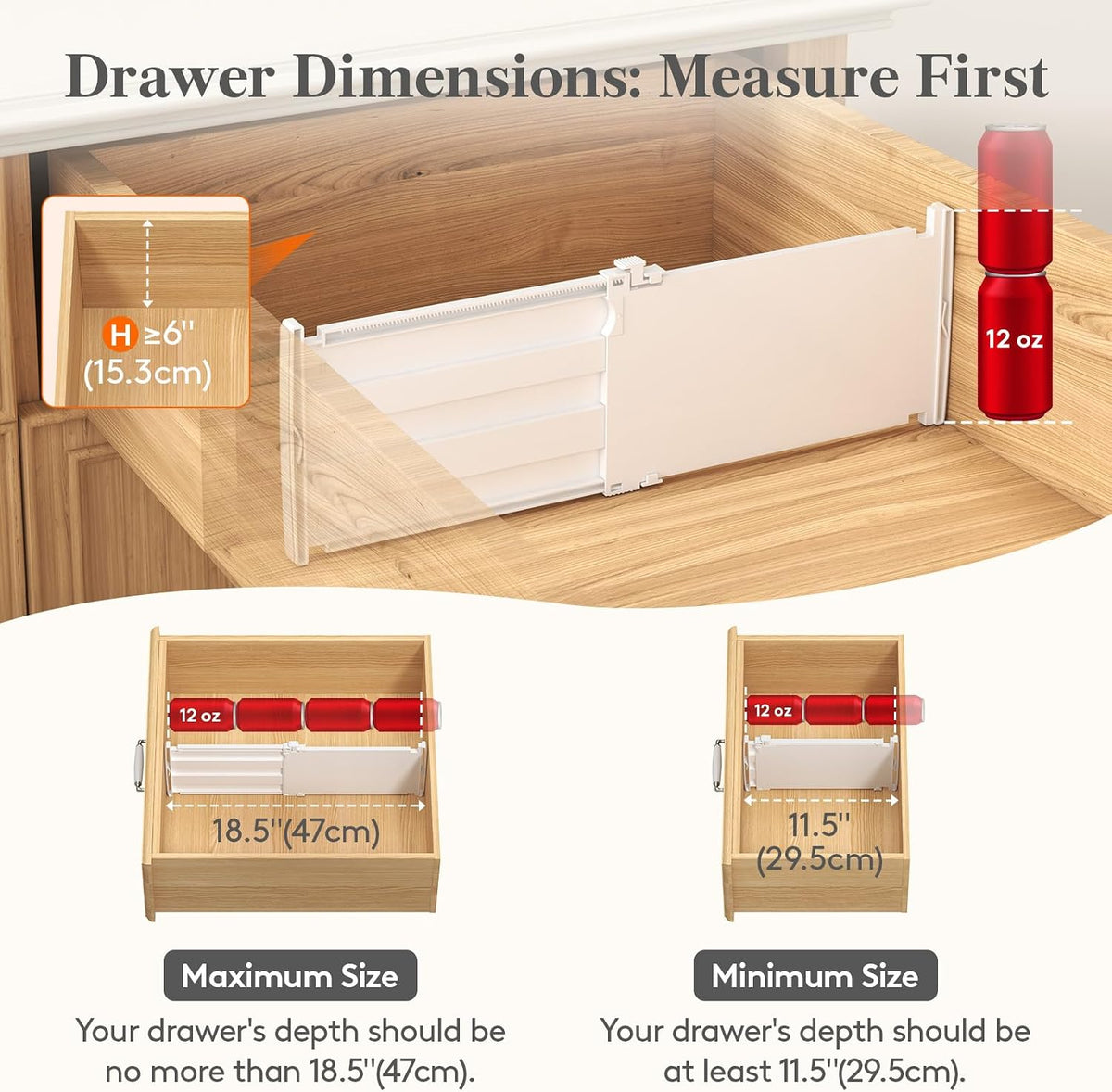 8" Tall Drawer Dividers, Adjustable Deep Drawer Organizer Clothes