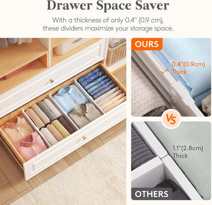 8" Tall Drawer Dividers, Adjustable Deep Drawer Organizer Clothes