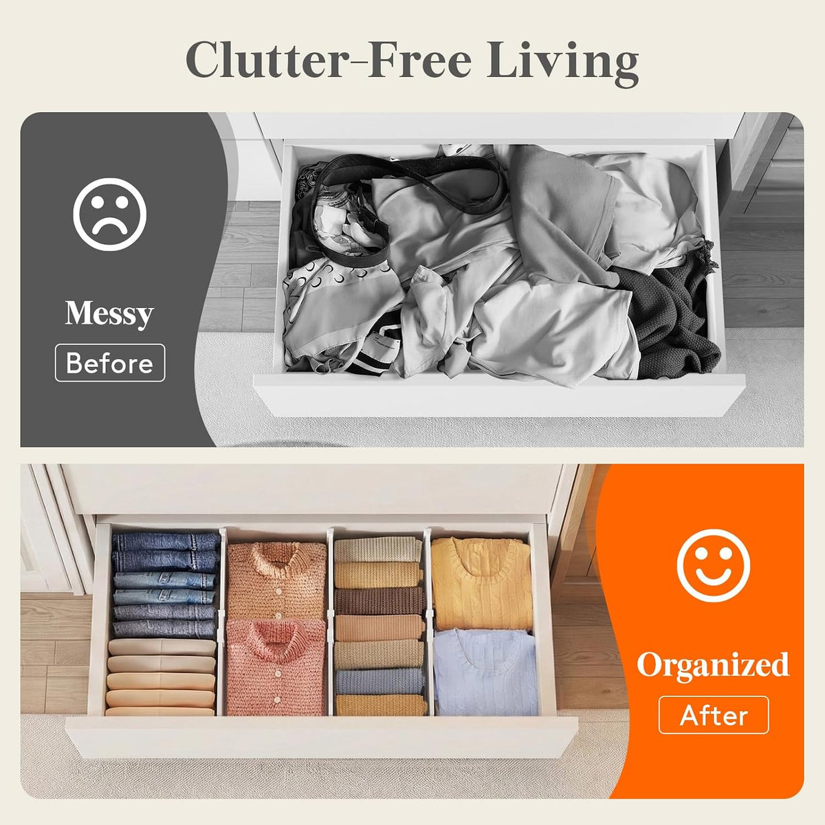 8" Tall Drawer Dividers, Adjustable Deep Drawer Organizer Clothes