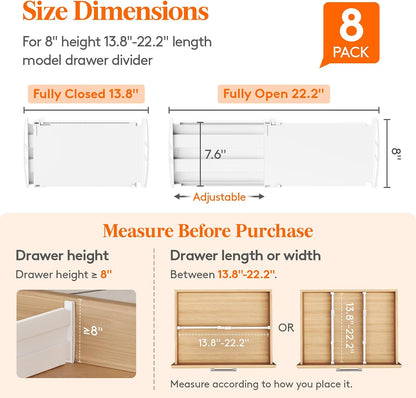8" Tall Drawer Dividers, Adjustable Deep Drawer Organizer Clothes