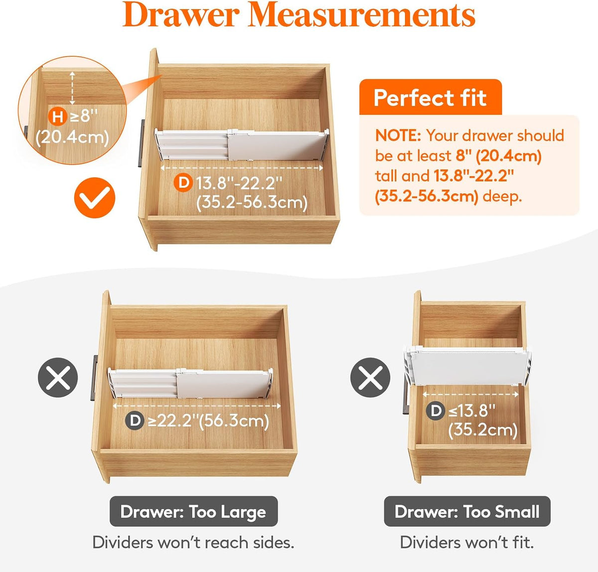 8" Tall Drawer Dividers, Adjustable Deep Drawer Organizer Clothes
