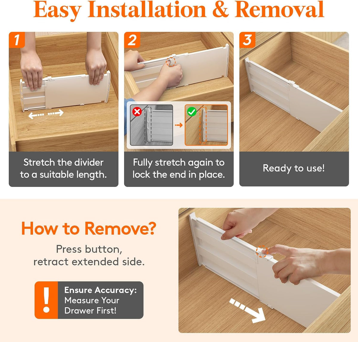 8" Tall Drawer Dividers, Adjustable Deep Drawer Organizer Clothes