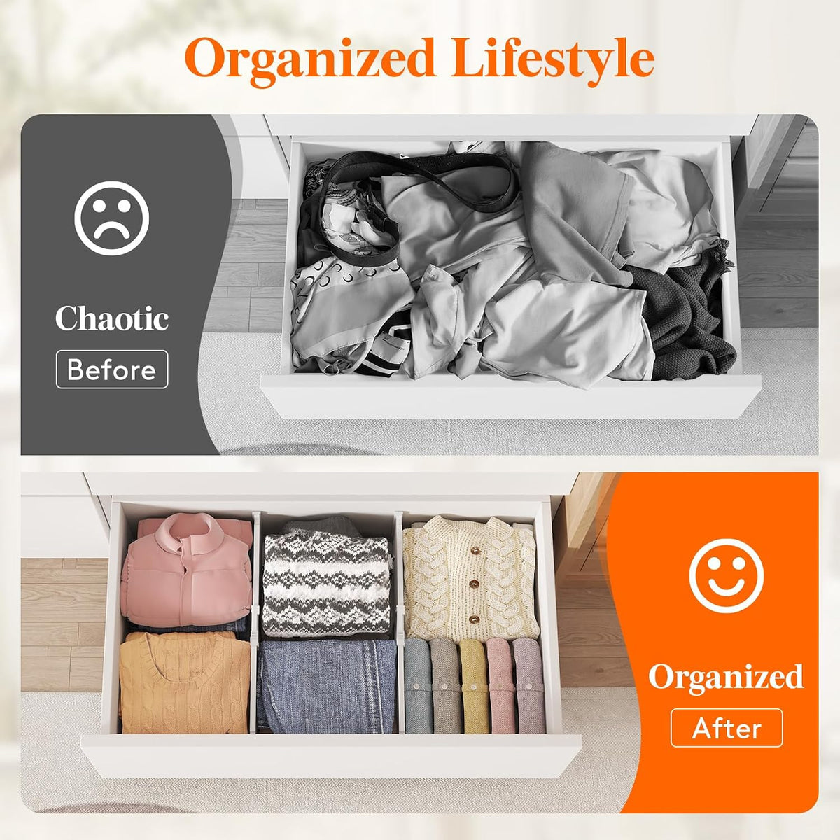 8" Tall Drawer Dividers, Adjustable Deep Drawer Organizer Clothes