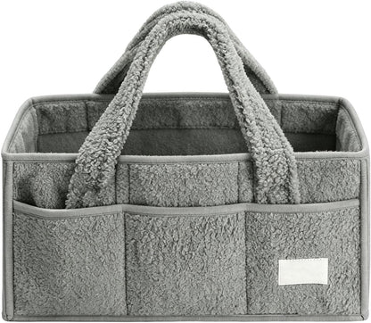 Baby Diaper Caddy Organizer with Handle, Stylish Storage Basket for Newborn Essentials and Diaper Station, Portable Diaper Storage Basket with Removable Dividers, A