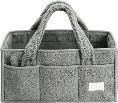 Baby Diaper Caddy Organizer with Handle, Stylish Storage Basket for Newborn Essentials and Diaper Station, Portable Diaper Storage Basket with Removable Dividers, A