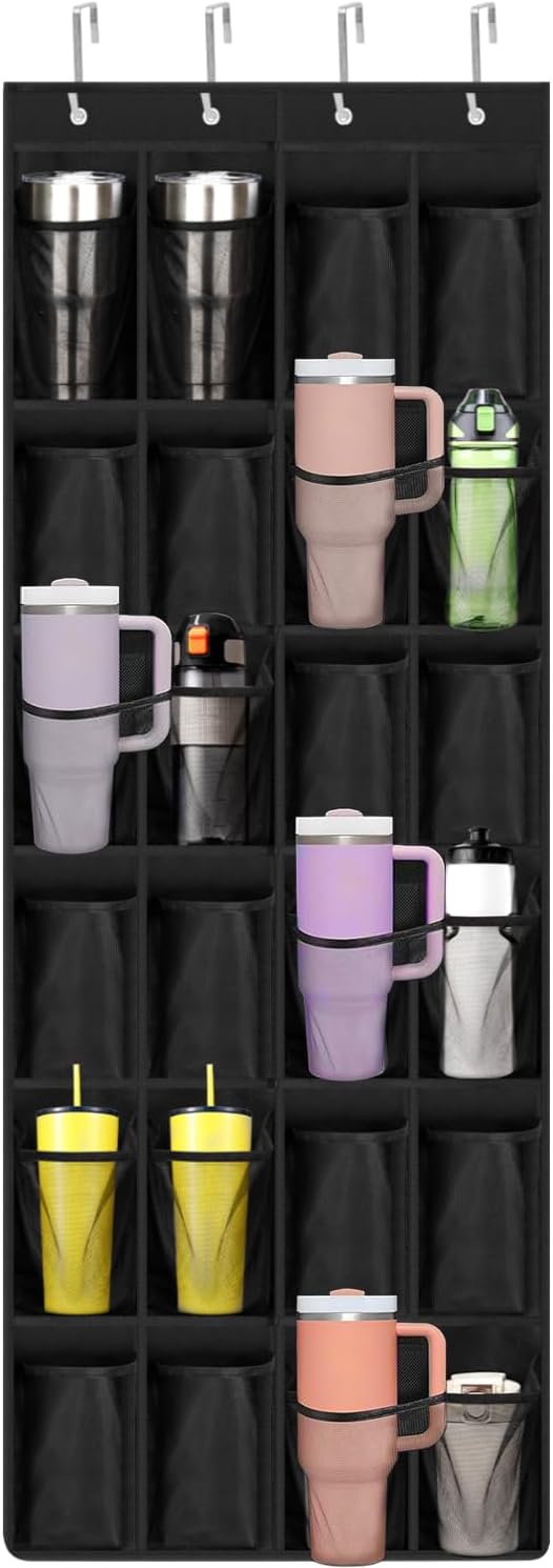 Tumbler Organizer,Water Bottle Organizer 24 Holders Over The Door Water Bottle Storage Rack Stanley Cup Organizer Various Sizes Cup Organizer For Kitchen Cabinet Pantry Closet Bedroom Bathroom