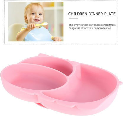 Compartment Plate Silicone Non-skid Cartoon Cow Design Divided Dinner Plate for Sections Food-grade Silicone Tableware for Boys