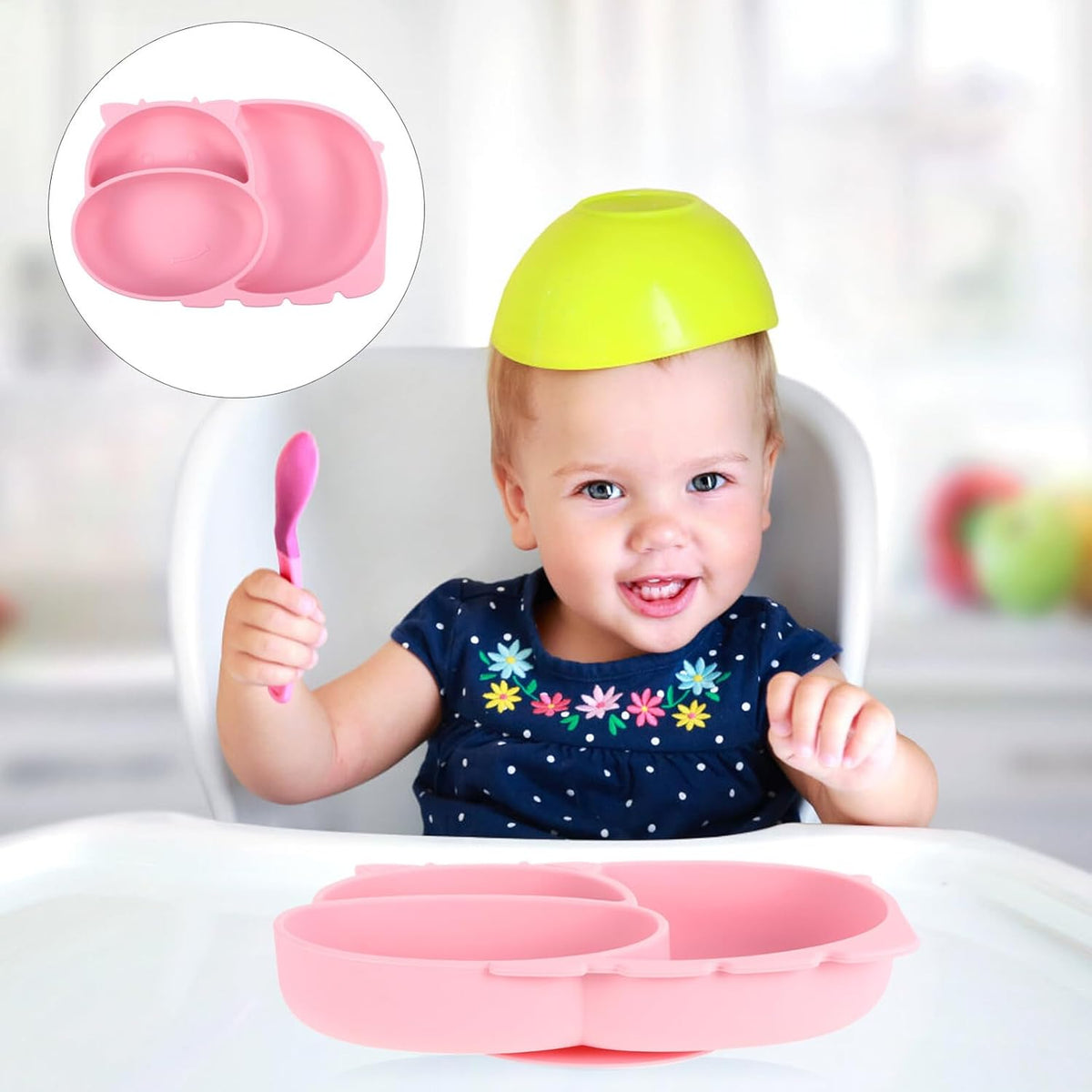 Compartment Plate Silicone Non-skid Cartoon Cow Design Divided Dinner Plate for Sections Food-grade Silicone Tableware for Boys