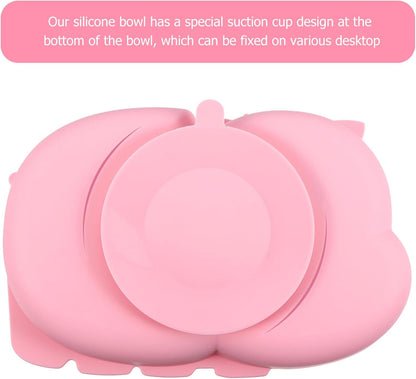 Compartment Plate Silicone Non-skid Cartoon Cow Design Divided Dinner Plate for Sections Food-grade Silicone Tableware for Boys