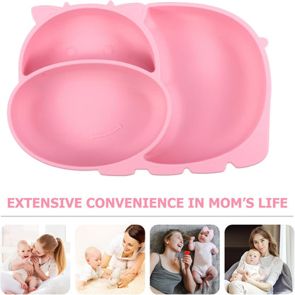Compartment Plate Silicone Non-skid Cartoon Cow Design Divided Dinner Plate for Sections Food-grade Silicone Tableware for Boys