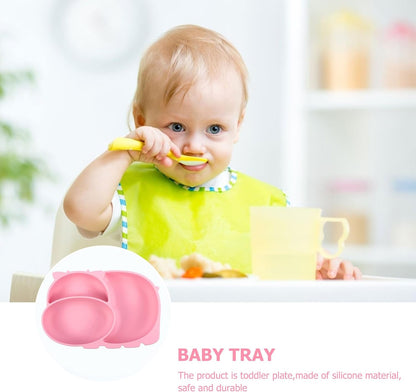Compartment Plate Silicone Non-skid Cartoon Cow Design Divided Dinner Plate for Sections Food-grade Silicone Tableware for Boys