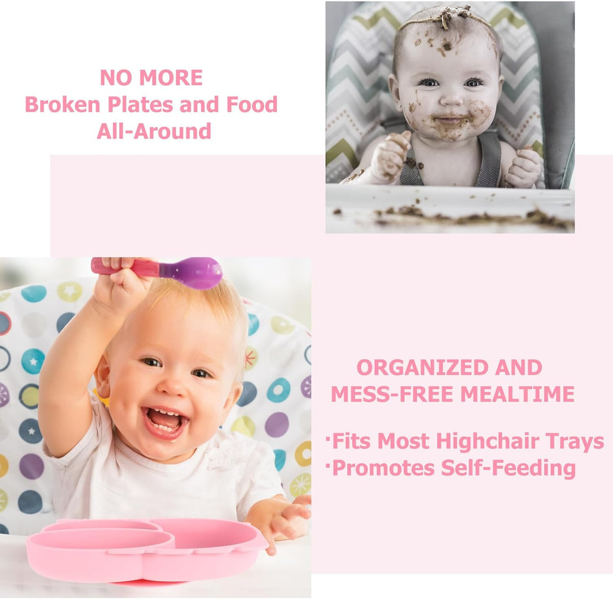 Compartment Plate Silicone Non-skid Cartoon Cow Design Divided Dinner Plate for Sections Food-grade Silicone Tableware for Boys