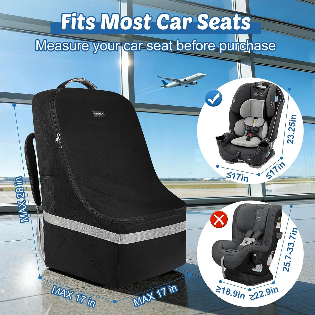 Upgrade Car Seat Travel Bag for Airplane: Backpack Carseat Bags Fit Graco