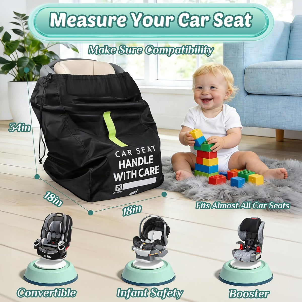 Upgrade Car Seat Travel Bag for Airplane: Backpack Carseat Bags Fit Graco