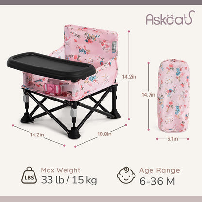 Baby Booster Seat for Kitchen Chairs with Tray, Portable & Foldable