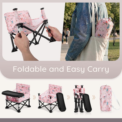 Baby Booster Seat for Kitchen Chairs with Tray, Portable & Foldable