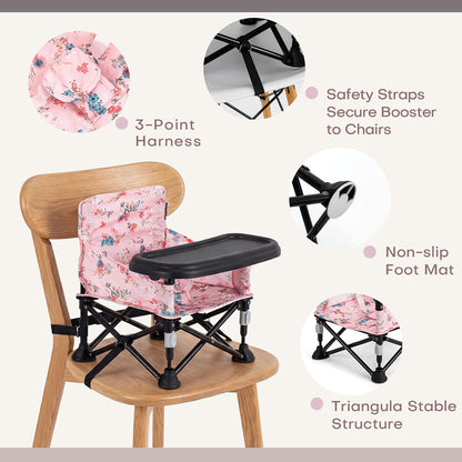 Baby Booster Seat for Kitchen Chairs with Tray, Portable & Foldable