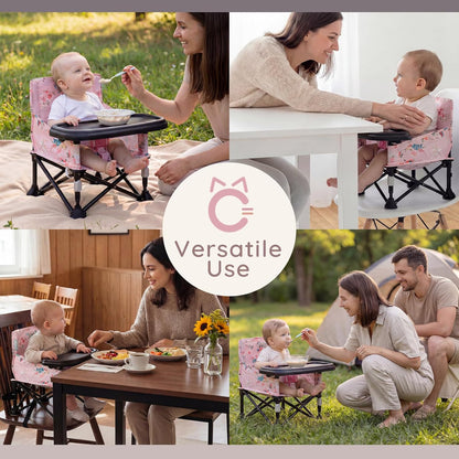 Baby Booster Seat for Kitchen Chairs with Tray, Portable & Foldable
