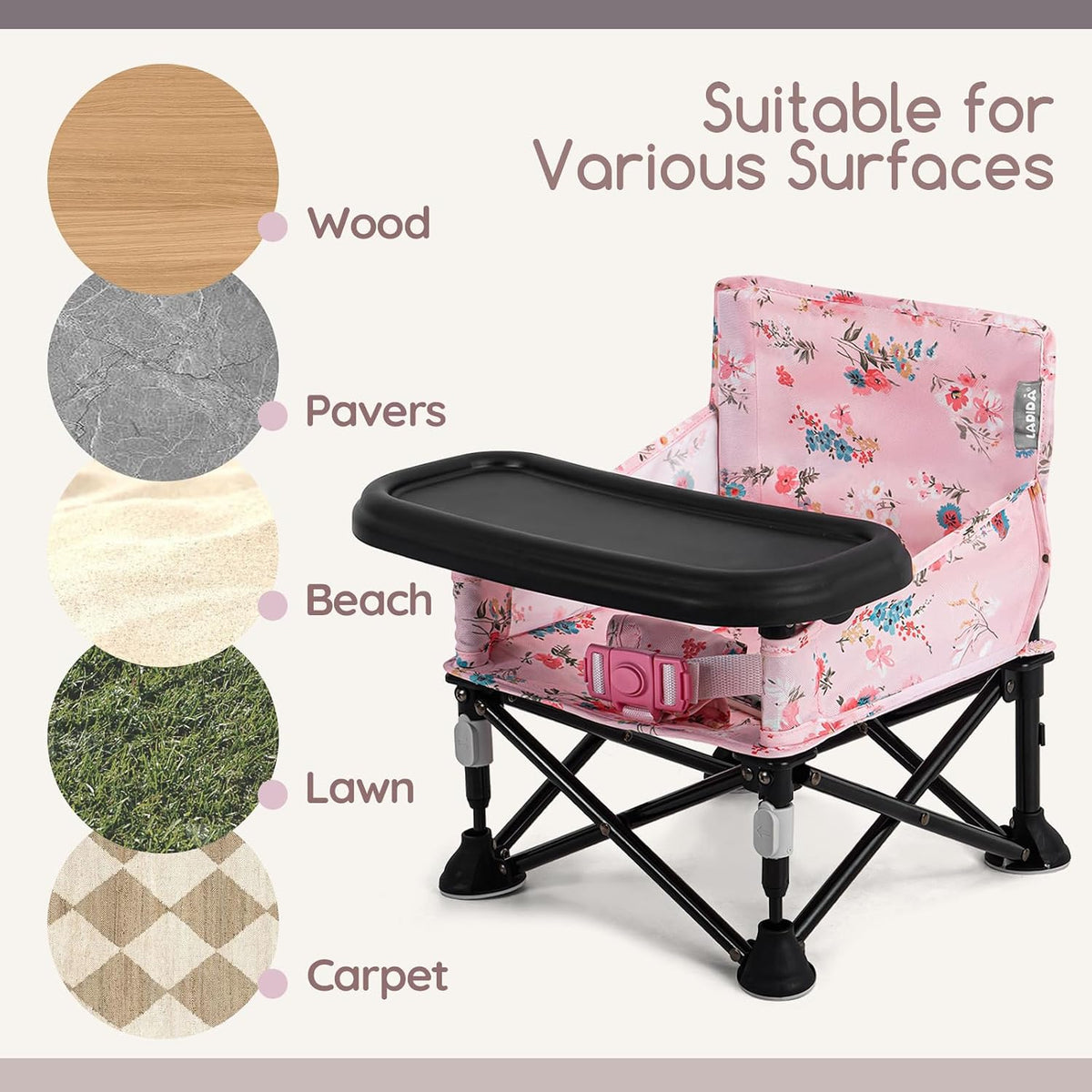 Baby Booster Seat for Kitchen Chairs with Tray, Portable & Foldable