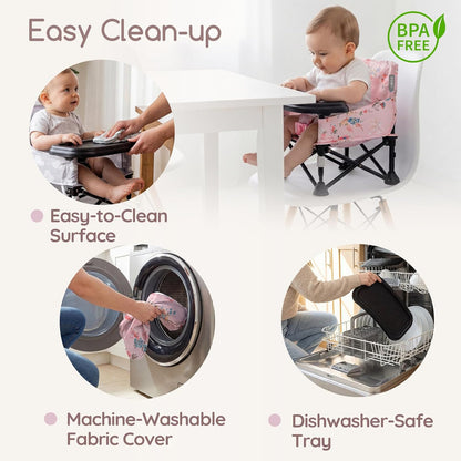 Baby Booster Seat for Kitchen Chairs with Tray, Portable & Foldable