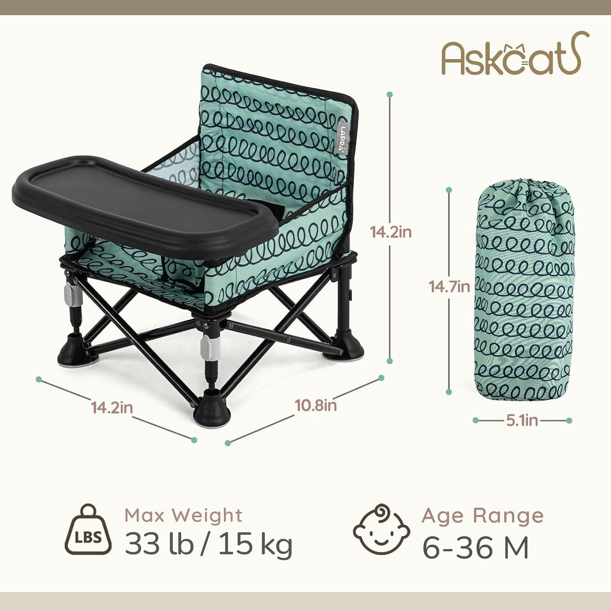 Baby Booster Seat for Kitchen Chairs with Tray, Portable & Foldable