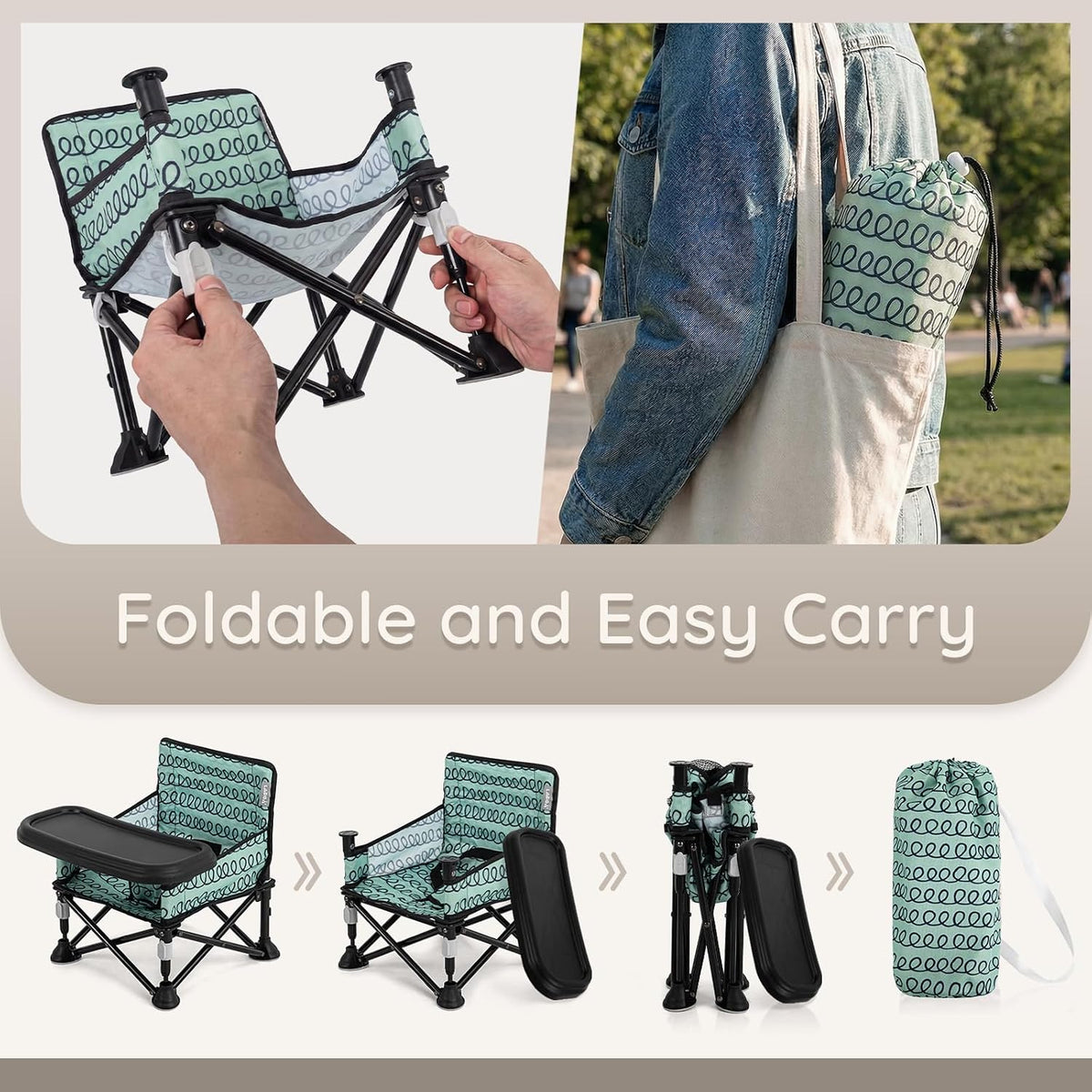 Baby Booster Seat for Kitchen Chairs with Tray, Portable & Foldable
