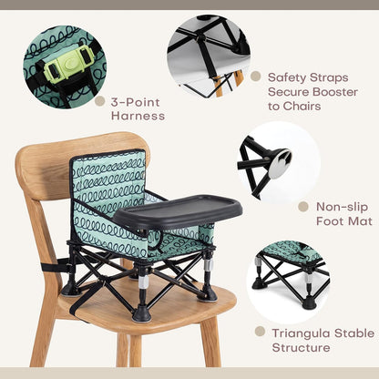 Baby Booster Seat for Kitchen Chairs with Tray, Portable & Foldable