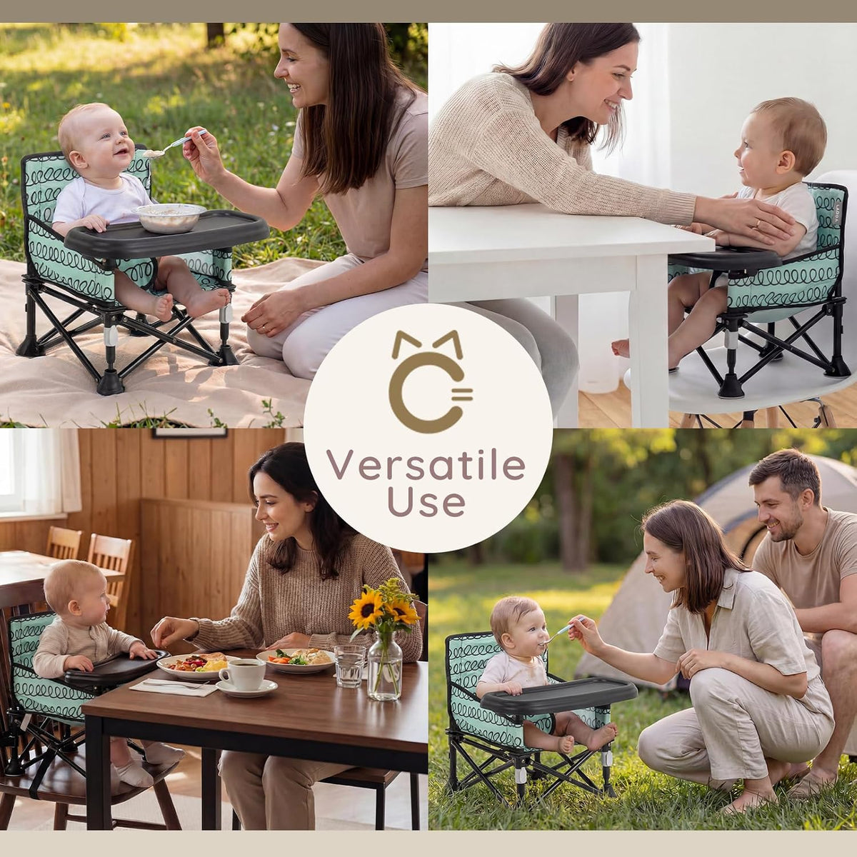 Baby Booster Seat for Kitchen Chairs with Tray, Portable & Foldable
