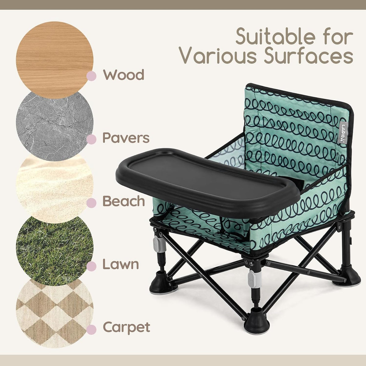 Baby Booster Seat for Kitchen Chairs with Tray, Portable & Foldable