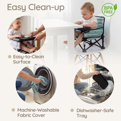 Baby Booster Seat for Kitchen Chairs with Tray, Portable & Foldable