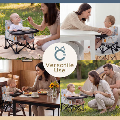 Baby Booster Seat for Kitchen Chairs with Tray, Portable & Foldable