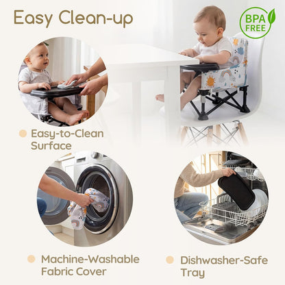 Baby Booster Seat for Kitchen Chairs with Tray, Portable & Foldable