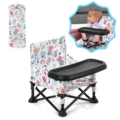 Baby Booster Seat for Kitchen Chairs with Tray, Portable & Foldable