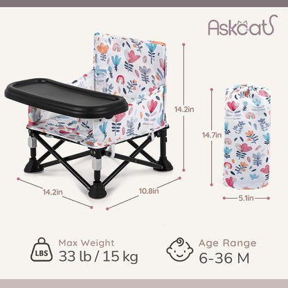 Baby Booster Seat for Kitchen Chairs with Tray, Portable & Foldable