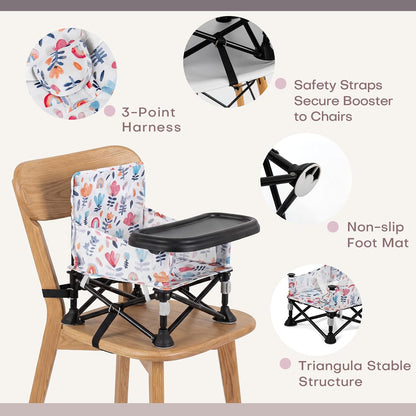 Baby Booster Seat for Kitchen Chairs with Tray, Portable & Foldable