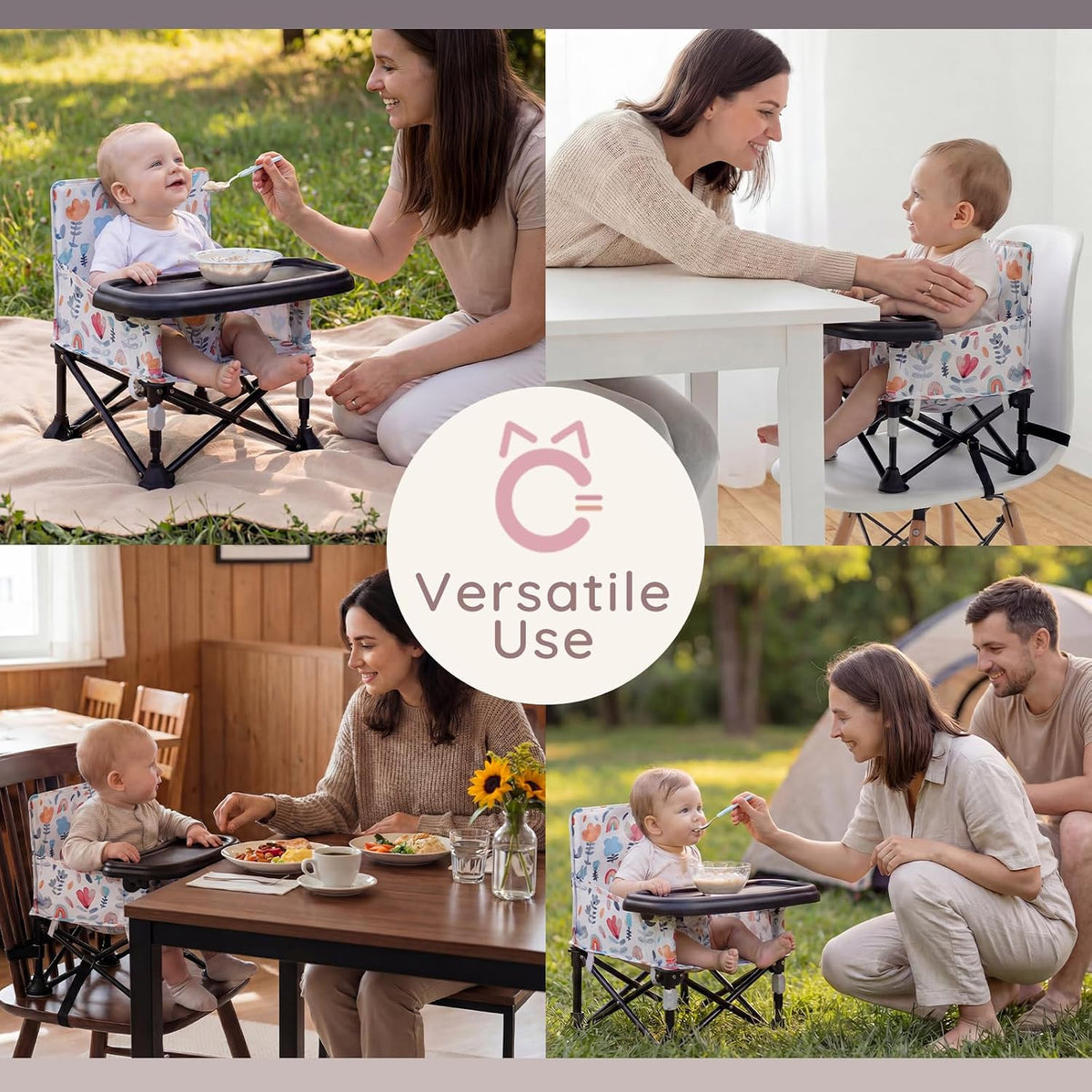 Baby Booster Seat for Kitchen Chairs with Tray, Portable & Foldable