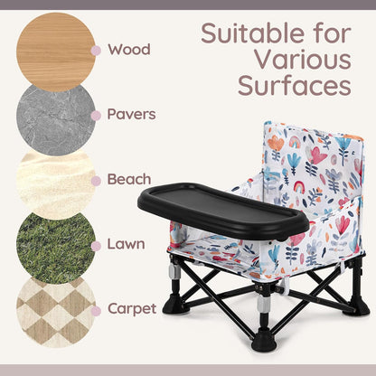 Baby Booster Seat for Kitchen Chairs with Tray, Portable & Foldable