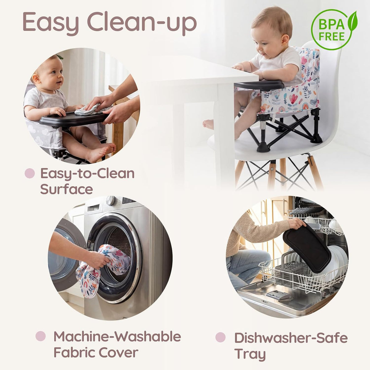 Baby Booster Seat for Kitchen Chairs with Tray, Portable & Foldable