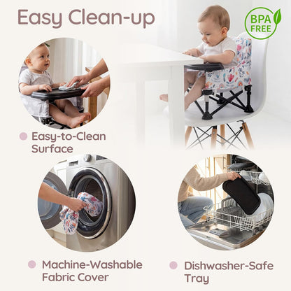 Baby Booster Seat for Kitchen Chairs with Tray, Portable & Foldable