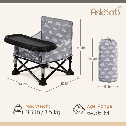 Baby Booster Seat for Kitchen Chairs with Tray, Portable & Foldable