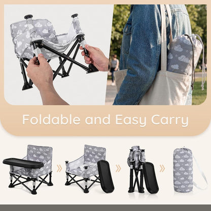 Baby Booster Seat for Kitchen Chairs with Tray, Portable & Foldable